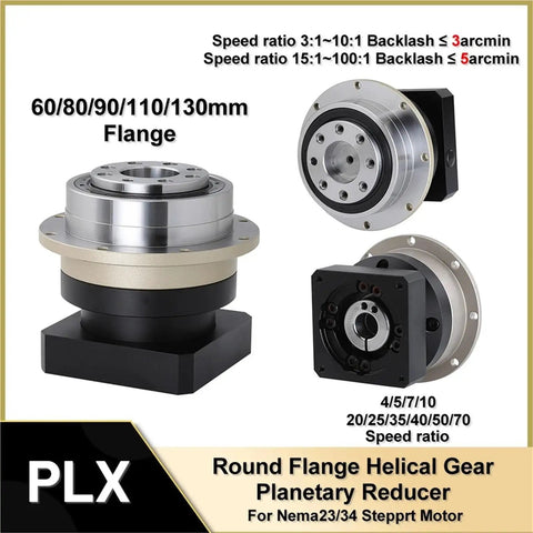 Smooth Slick Circular Flange Helical Planetary Gearhead Low Backlash Speed Reducer For Nema 23 34 Servo Motor featuring 60mm to 130mm flange.