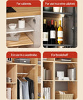 Removable Cabinet Shelf Brackets With Clear Adhesive Backing No Drill Installs shown in cabinets, wine cabinets, wardrobe, and bookshelf