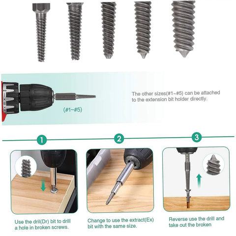 Bolt Extractor Set 5 Pieces Tap Extractors For Steel Damaged Screws And Stripped Fasteners Remover Tool Kit instruction guide