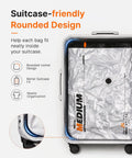 15 Pack Travel Vacuum Storage Bags With Dual Power Pump for clothes packed in suitcase showcasing rounded design