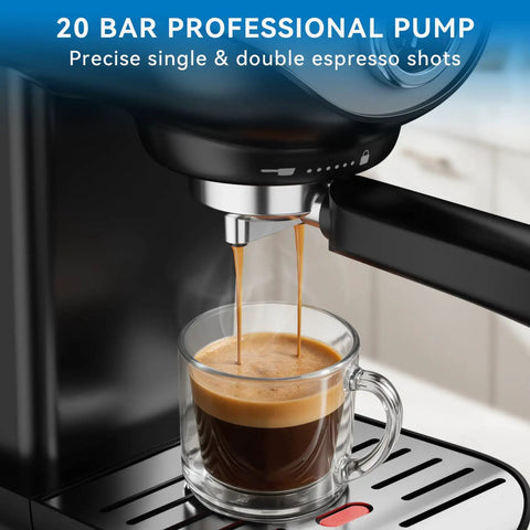 20 Bar Espresso Machine With Temperature Control Compact Home Coffee Maker With Steam Milk Frother brewing espresso