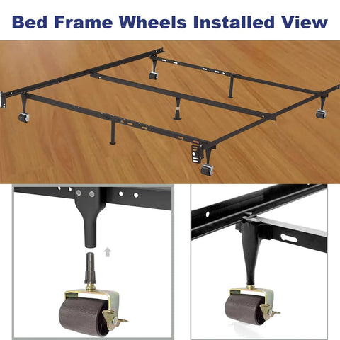 Bed frame with heavy duty bed frame wheels casters rollers with locking for standard leg sockets replacement set of 4 gold.