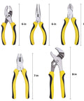 Five Piece Pliers Set With Eight Inch Groove Joint Pliers, Seven Inch Linesman Pliers, Six Inch Long Nose Pliers, and Slip Joint Pliers