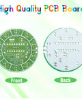 Front and back view of PCB from DIY Soldering Practice Kit With CD4017 Lucky Wheel LED Circuit Board Learn Electronics Fun Project
