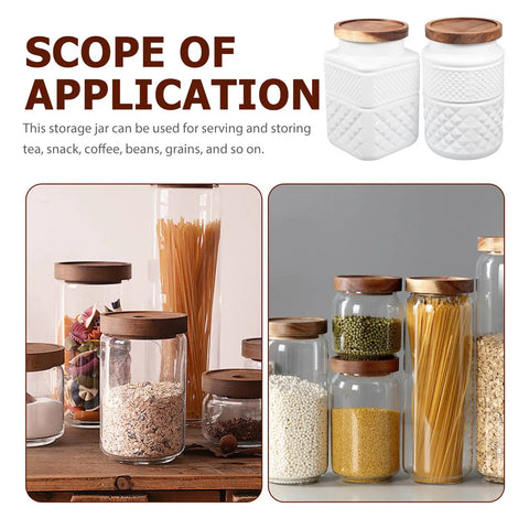Premium Heavy Duty Frosted Glass Coffee Storage Jars With Airtight Wooden Lid for storing various ingredients.