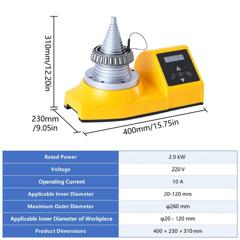 Badass Two Thousand Watt Induction Bearing Heater Features Digital Temp Hold And Fast Auto Demagnetization To Keep Your Twenty To One Hundred Twenty Mm Parts Ready To Roll, with digital display and metal bearing.