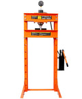 30 Ton Hydraulic Shop Press With Adjustable H Frame And Gauge, Dual Pump, Steel Construction, Garage Grade Metalworking Press Orange