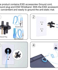 Premium heat-resistant ESD work mat with grounding kit; ground plug, cord, and blue wristband.