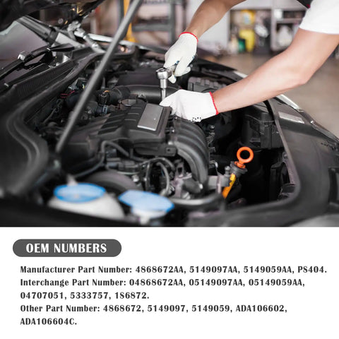 Mechanic installing Engine Oil Pressure Sensor Replacement PS404 with OEM Numbers 4868672AA 5149097AA into a vehicle engine