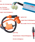 GY6 Ignition Coil Kit With 6 Pin AC CDI Box And 3 Electrode Spark Plugs For 50cc To 150cc Mopeds Scooters ATVs Go Karts