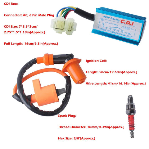 GY6 Ignition Coil Kit With 6 Pin AC CDI Box And 3 Electrode Spark Plugs For 50cc To 150cc Mopeds Scooters ATVs Go Karts