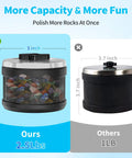 Comparison of Pro Grade Brushless Rock Tumbler Polisher Kit With 2.5Lb Large Barrel and 1Lb model, showing size and capacity differences.