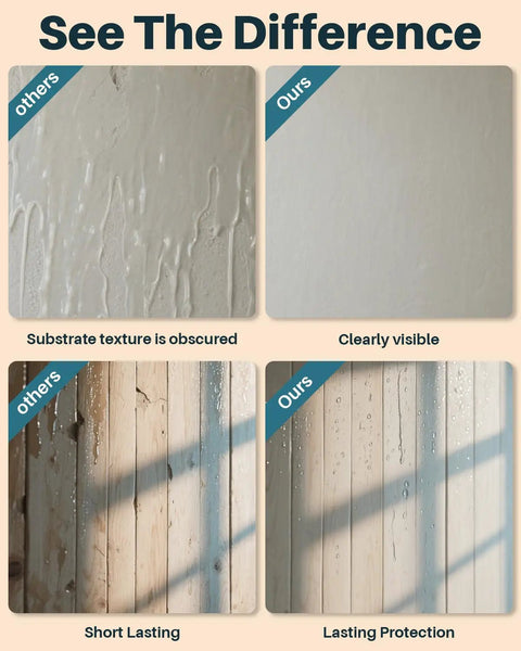 Comparison of Clear Waterproof Sealant 5 Gallon Transparent Coating for Indoor and Outdoor Use showing substrate visibility and durability.