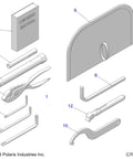 Illustration of RZR Accessory Tool Kit OEM Quality Part 2884001 for UTV Maintenance showing included tools and manual.