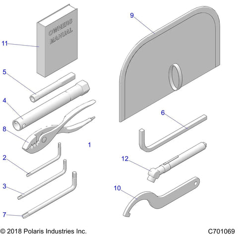 Illustration of RZR Accessory Tool Kit OEM Quality Part 2884001 for UTV Maintenance showing included tools and manual.