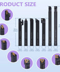 Indexable Lathe Turning Tool Set Half Inch Shank 12mm 21 Piece Kit With 7 Tool Holders and detailed dimensions in image