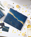 Big 13 Inch Gift Bags With Tissue Paper Two Pack Reusable Non Woven Happy Birthday Gift Bags With Handles For Men And Women Black Blue Great For Parties And Special Occasions, featuring blue ocean wave design with gold accents