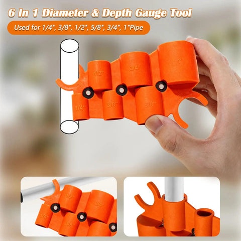 Orange Pro Grade Depth Gauge And Pipe Deburring Tool Kit With Six Size Depth Gauge Set and Chamfer Reamer for various pipes