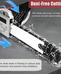 Heavy Duty Electric Concrete Saw Wall Groove Cutter With Dual Diamond Chains And Built In Water Pump 360 Degree Masonry Routing showing dust-free cutting with water jets.