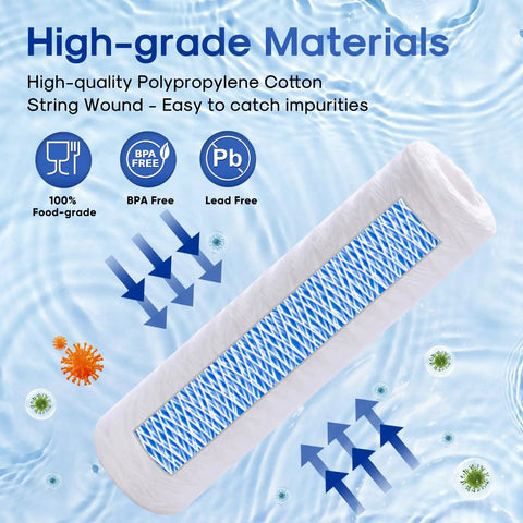 10 Micron String Wound Sediment Filter Cartridge 10 Inch By 2.5 Inch Universal Replacement For Well Water And RO Units Heavy Duty