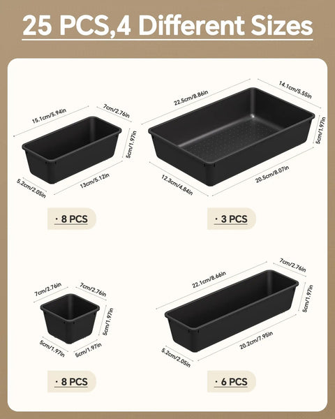 25 Piece Plastic Drawer Organizer Set With Four Practical Sizes For Bathroom And Desk Vanities Modular Divider Bins Keep Your Storage Looking Pretty Dang Slick And Super Easy