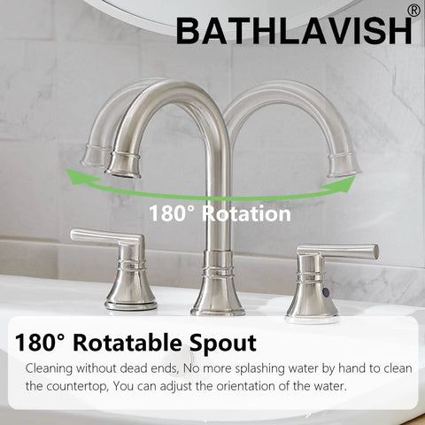 Brushed Nickel Widespread Bathroom Faucet Set 8 Inch 3 Hole With Two Handles Farmhouse Lavatory Vanity Mixer Faucet