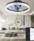 Remote Controlled Ceiling Fan With Lights 19.69 Inch Flush Mount 31W Dimmable LED Chandelier in modern living room