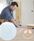 Top Shelf Clear Acrylic Router Template For Halloween Witch Hat Woodworking No Sweat Cutting Jig With Slick Edges For Sweet Diy Projects And Backyard Barn Builds, seen on a workbench with a craftsman.