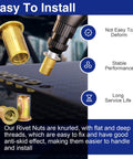 1/4-20 Rivet Nuts Zinc Plated Carbon Steel Threaded Insert Rivnut Flat Head UNC 20 Pieces with installation example.