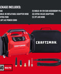 Dual Power Tire Inflator Portable Air Compressor With 12V Car Plug And 120V Home Use Up To 150 PSI Digital Gauge Auto Shut Off LED Light Handy Air Pump For Cars Bikes And Inflatables, shown with accessories and carry bag.