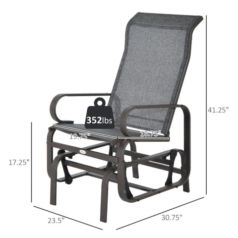 Outdoor Glider Chair For Patio With Smooth Gliding Mechanism And Lightweight Construction; ergonomic design, 28-inch back, gray.