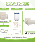 Infographic showing Full Size Conversion Kit Bed Rails For Convertible Cribs Solid Wood Toddler To Adult Bed Rails Brushed White Option 3.