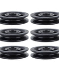 Heavy Duty Smooth Action Nylon Bearing Pulley Wheels 10 Pack With 90Mm Diameter And 10Mm Center Bore For Zero Roll Gym Cable Machine Tracking And Garage Door System Replacement Sheaves - six black nylon pulleys arranged in a row.
