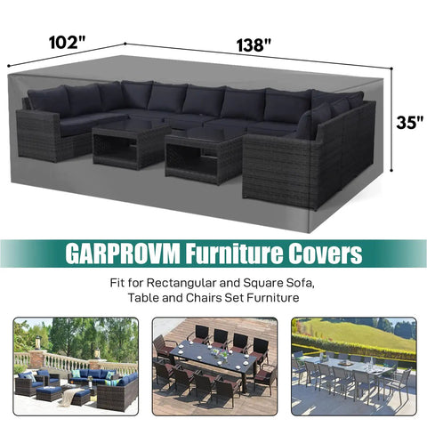 Large Patio Furniture Cover Waterproof Outdoor Table Sofa Dining Set Cover With Beefed Up Heavy Duty 600D Oxford Fabric Four Windproof Buckles Fits 138 By 102 By 35 Inches