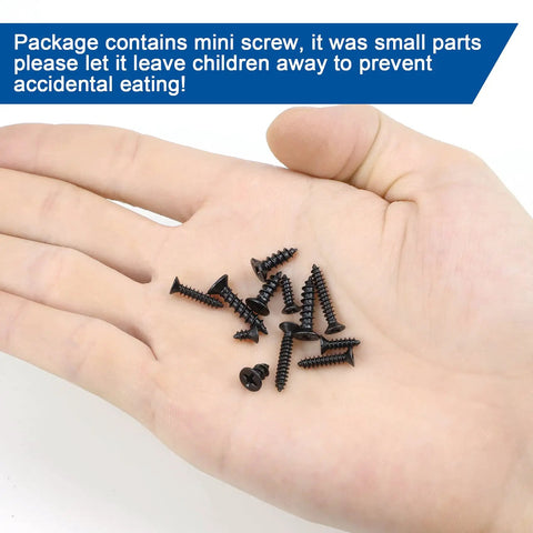 Hand holding mini screws from 450 Piece Mini Screw Kit with Phillips Flat Head Self Tapping Screws M2.3 M2.6 M3.