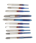 10Pc Tungsten Steel Screw Tap Set Straight Flute Machine Taps M1-M3.5 showing various sizes and threading styles, ideal for DIY tasks.