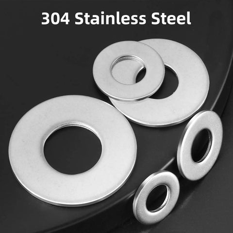 Heavy Duty 304 Stainless Steel Fender Washers Number 10 Size Three Hundred Pack stacked washers showing various sizes and thickness
