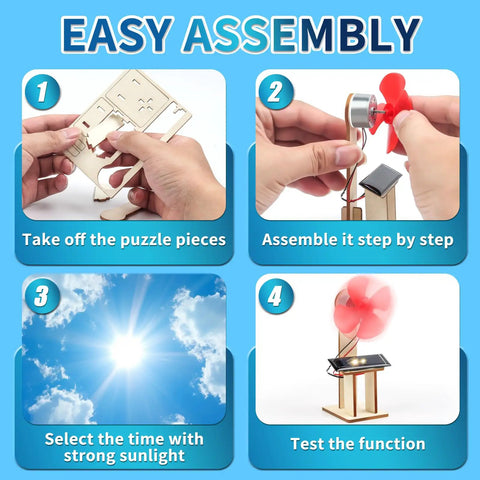 Six Solar Fan STEM Kits For Kids Ages Six To Twelve, Hands On Classroom Science Projects With Solar Panel, Motor, Blades, And Illustrated Instructions, Easy Assembly, Perfect For Learning Circuits And Solar Power. Easy assembly steps