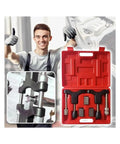Mechanic holding Kick Ass Half Shaft Sleeve Thread Corrector Repair Tool Kit For Heavy Duty External Threads Restoration On Automotive Axles And Car Bolts With Precision Build in red case