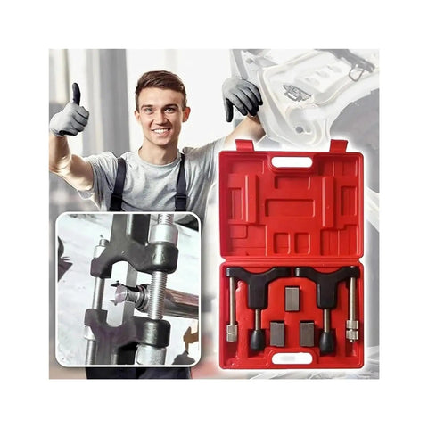 Mechanic holding Kick Ass Half Shaft Sleeve Thread Corrector Repair Tool Kit For Heavy Duty External Threads Restoration On Automotive Axles And Car Bolts With Precision Build in red case