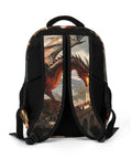 Castle Fire Wyrm Printed Unisex Backpack With Large Capacity viewed from back showing dragon print, sturdy straps.