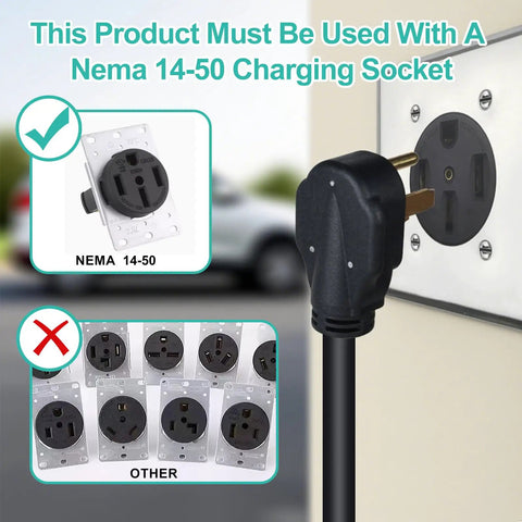 Smooth Operator 40 Amp Level 2 Electric Vehicle Charger featuring 240 Volt Nema 14-50 plug connected to charging socket.