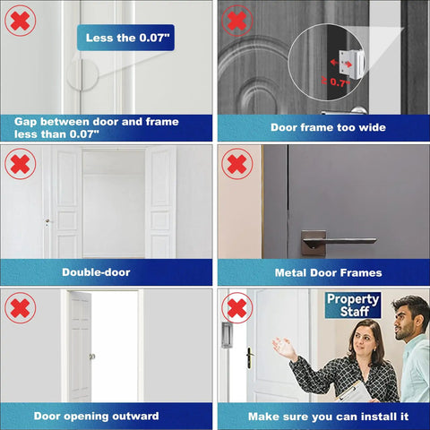 Diagram showing installation requirements of Beefy Heavy Duty Door Reinforcement Lock Withstanding 800 Lbs Of Force For Ultimate Home Security And Privacy Easy To Install Includes Long And Short Screws Kids Safe Against Unauthorized Entry.