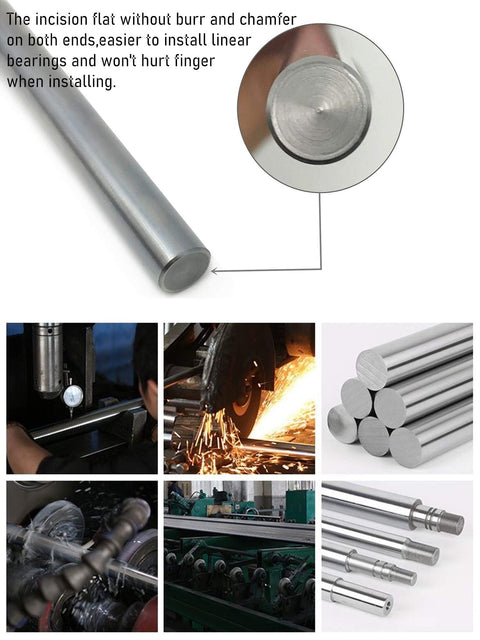 Two Piece 10mm By 700mm Case Hardened Chrome Plated Linear Motion Rods For 3D Printers CNC DIY Projects Ultra Smooth Ground Finish Mirror Polished Surface H8 Tolerance Reliable Guide Shafts showing chamfered end