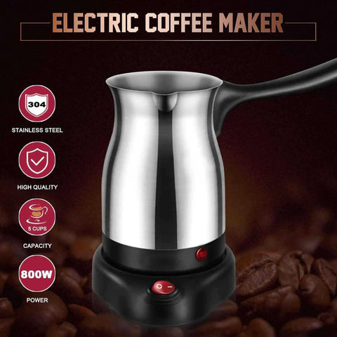 Electric Coffee Pot 600ML Stainless Steel Kettle With Ergonomic Handle For Coffee Tea Milk Turkish Percolator 5 Cup Capacity