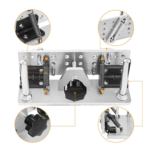 Small Belt Grinder Knife Jig Adjustable Angle Beveling Locator with black adjustment knob and metal springs on an aluminum frame.