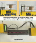 Hustle Ready Desktop Filament Extruder Machine With Integrated Auto Coil Winder showing reel positioning adjustments and line direction.