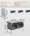 Camping Kitchen Station With Three Adjustable Heights, Folding Outdoor Camp Cooking Table With Storage Organizer, Cupholders