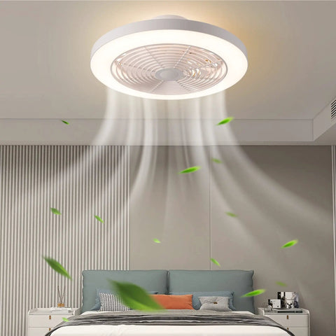 Low Profile Ceiling Fan With Remote Dope Quiet DC Motor 19.7 Inch Flush Mount 8 Blade Design in bedroom setting
