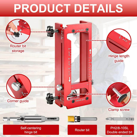 Pro Grade Aluminum Door Hinge Jig With Scale for Router Templates, Adjustable for Doors Hinges 2.5 To 5 Inches